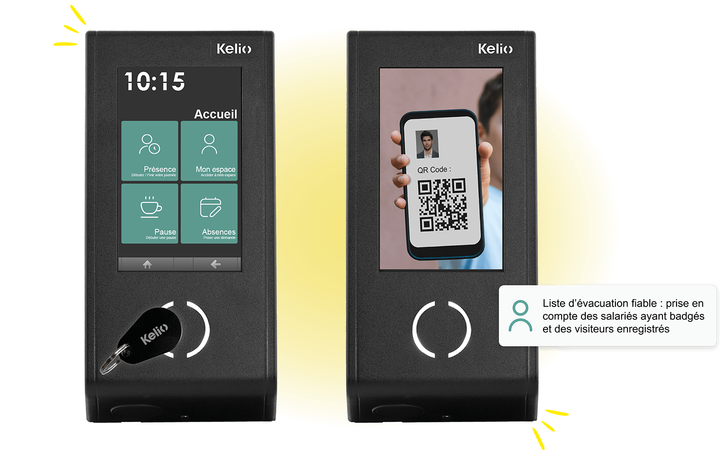 Kelio access readers showing HRIS coupling and generation of fire evacuation list