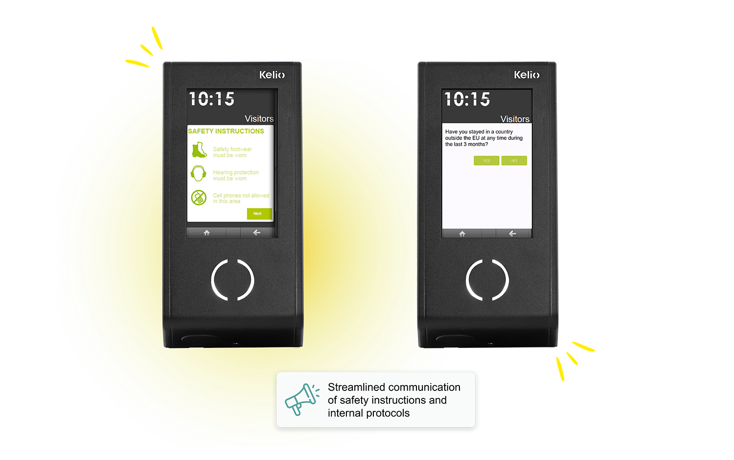 Screen for viewing and digitally signing safety guidelines and privacy policies on the Kelio Visio clocking terminal
