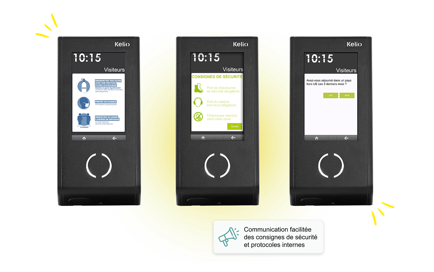 Écran de consultation et de signature numérique des consignes de sécurité et chartes de confidentialité sur la badgeuse Kelio Visio