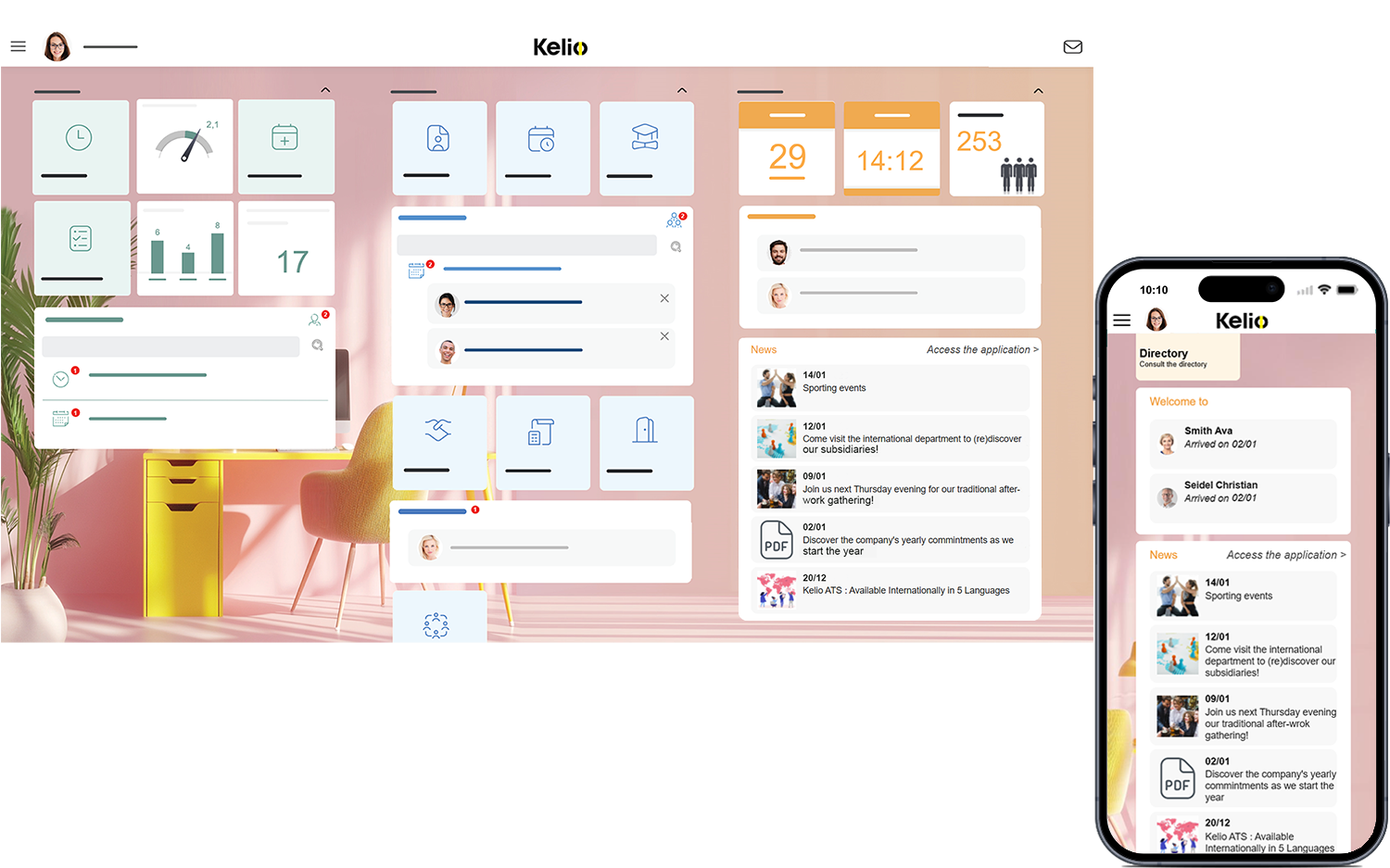 Kelio HR home screen showing all the latest news