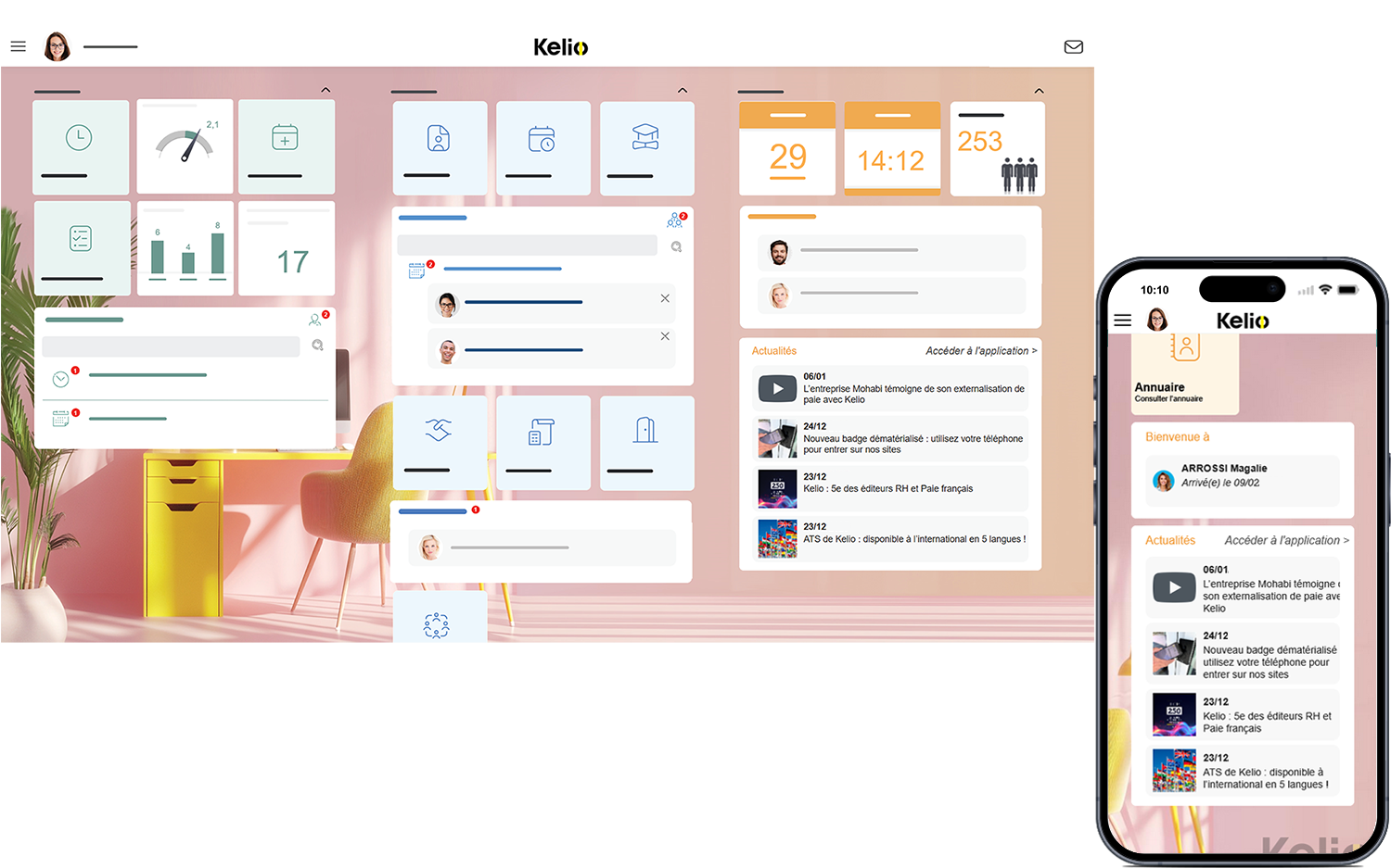 Ecran d'accueil du portail RH Kelio affichant les actualités