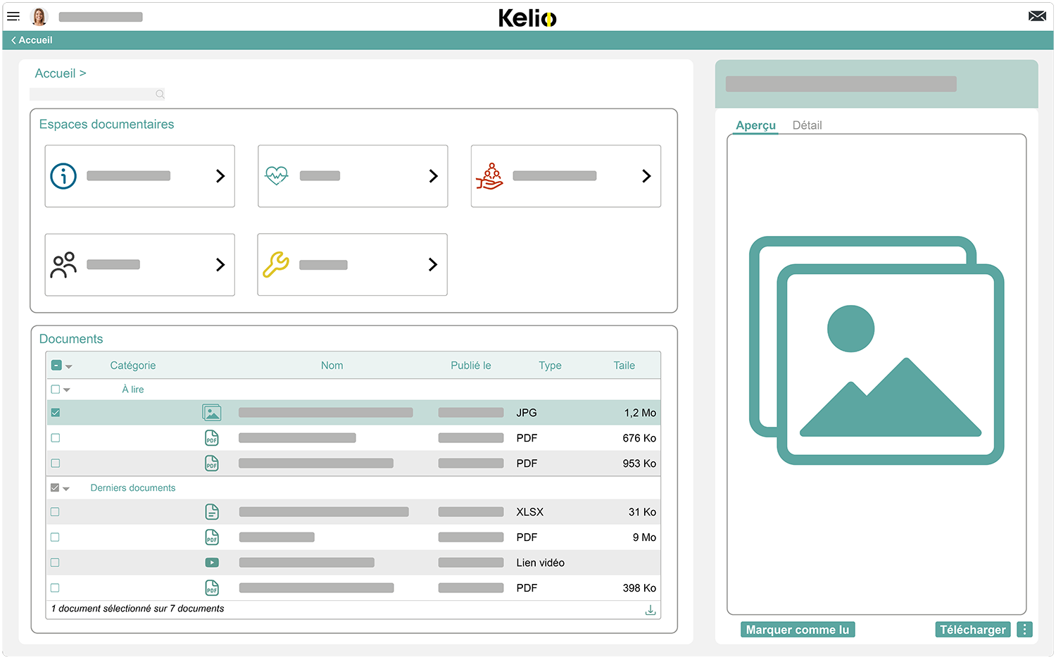 Ecran communication du logiciel Kelio pour centraliser les documents