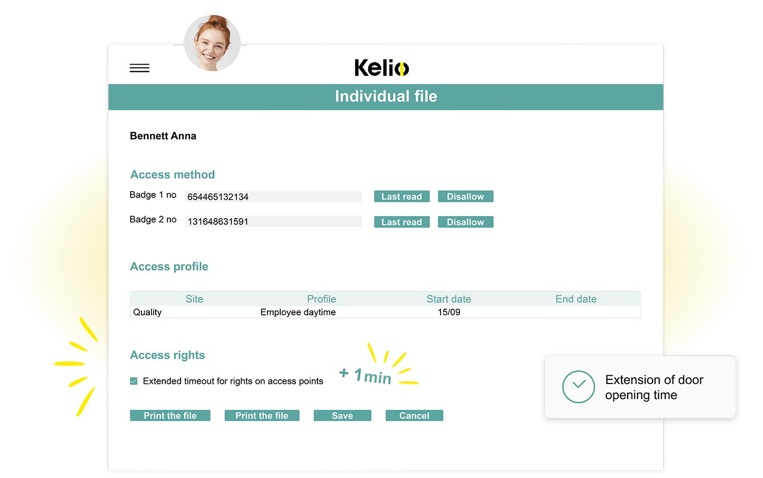 Kelio access control software screen for configuring access opening times