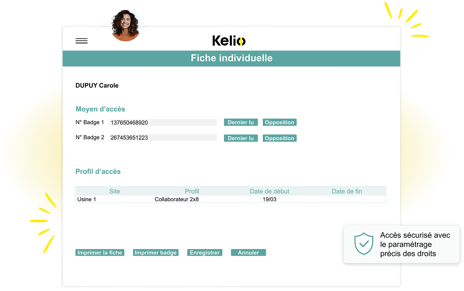 Ecran du logiciel de contrôle d'accès Kelio permettant de configurer les accès selon les utilisateurs