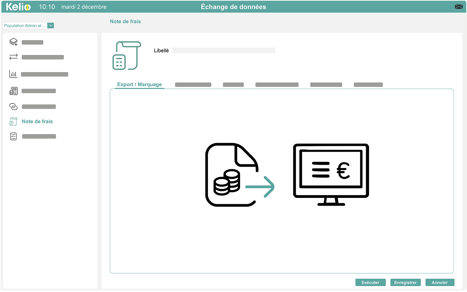 Ecran notes de frais du logiciel Kelio pour intégrer les données aux outils financiers