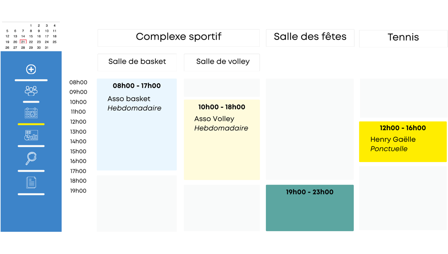 Ecran de planification d'une salle de sport