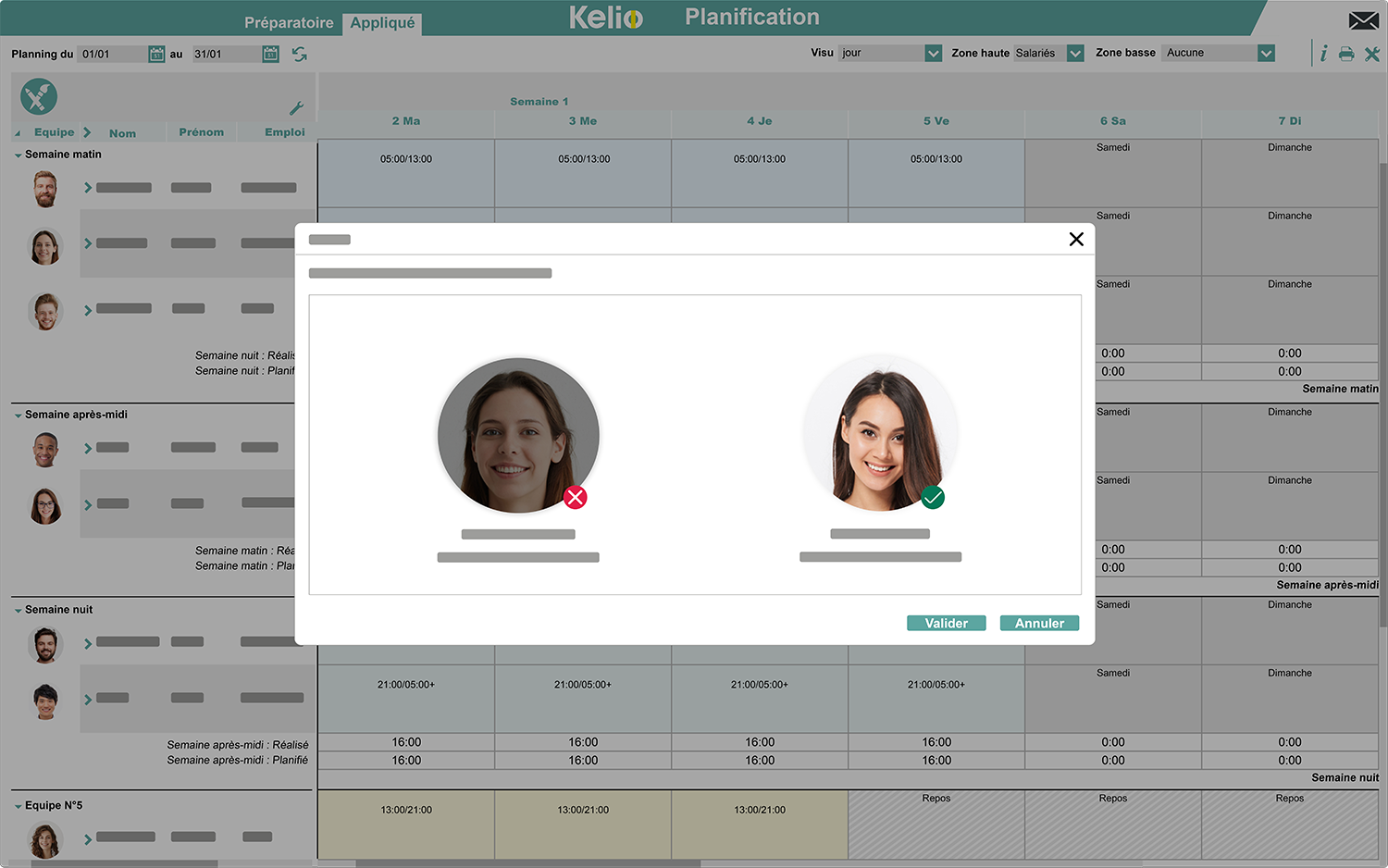 Ecran planification du logiciel Kelio pour répartir le personnel