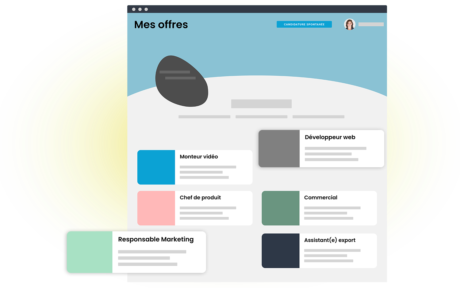Interface de recherche d'offres d'emploi par poste et localisation géographique