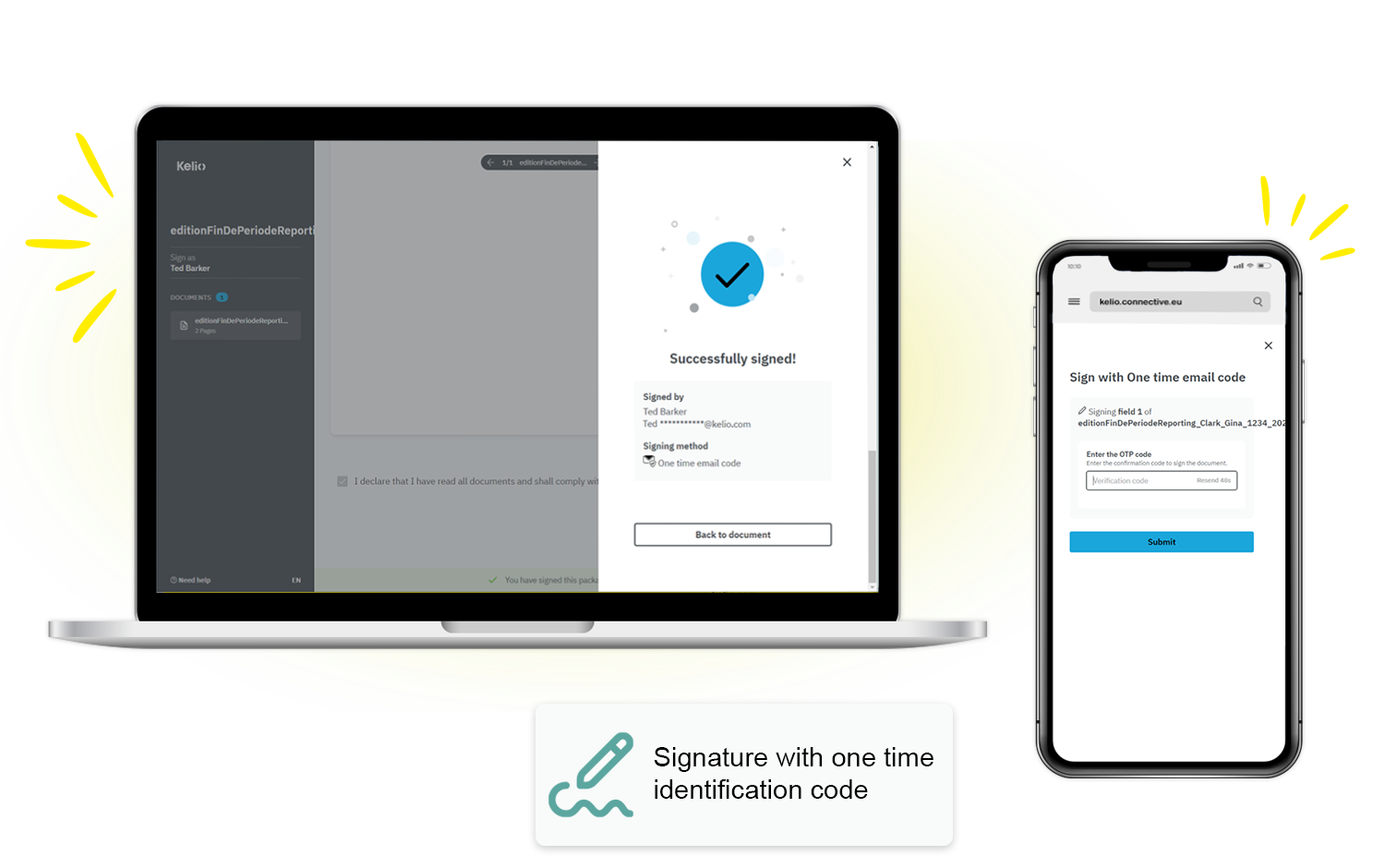 Kelio electronic signature interface, secured by a unique code on computers and smartphones.