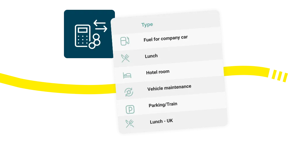 List of customisable types of expenses for accounting export in Kelio