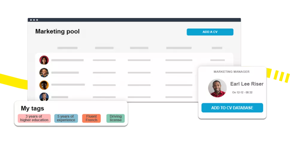 The Kelio CV database interface: managing a pool of applicants using skills tags and GDPR compliance.