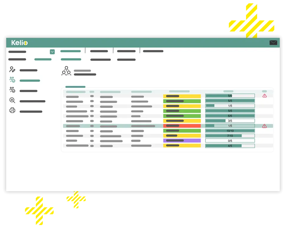 Screenshot from Kelio onboarding software showing task progress and status