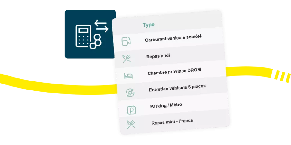 Liste des types de dépenses paramétrables pour l'export comptable dans Kelio