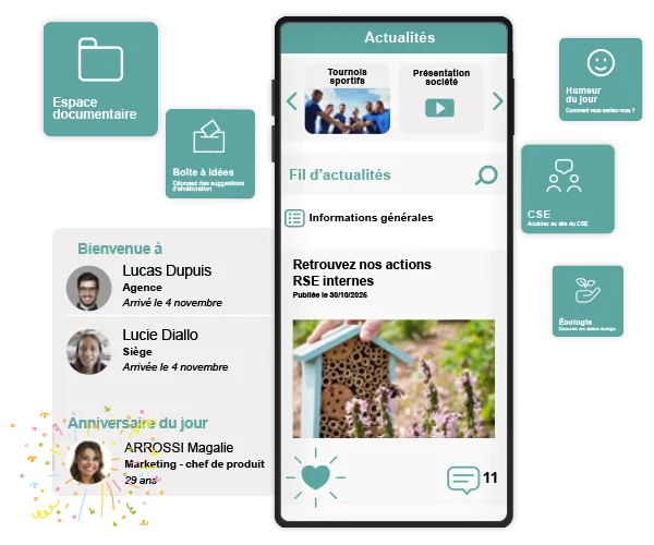 Portail RH Kelio affichant des éléments de communication interne