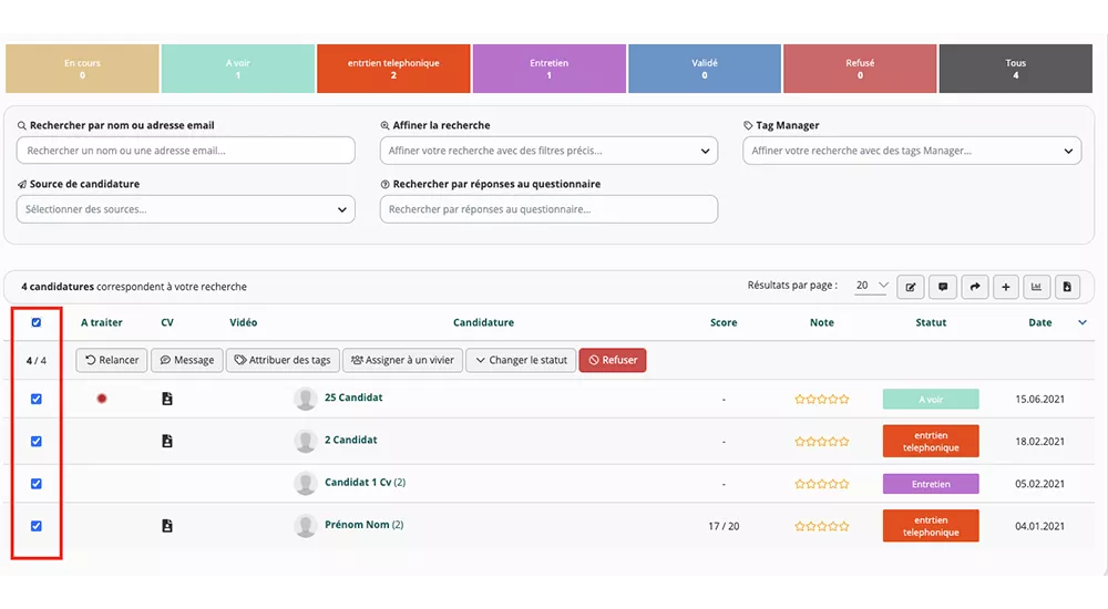 Filtrer les candidatures