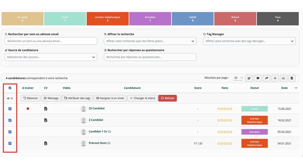 Filtrer les candidatures