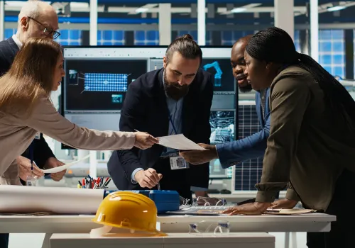 Groupe de travailleurs sur un site industriel