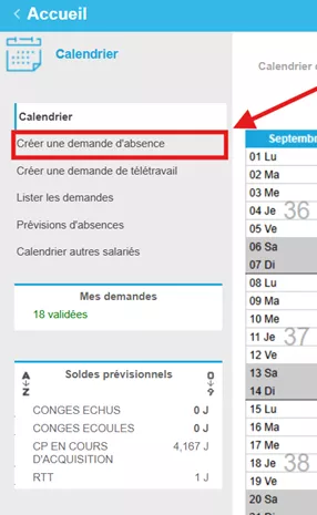 Créer demande absence