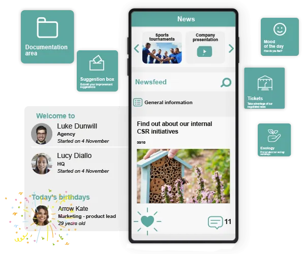 Kelio HR portal showing internal communication features