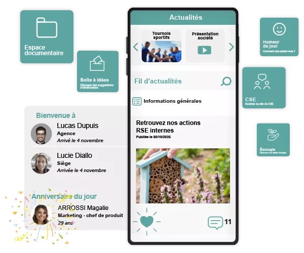 Portail RH Kelio affichant des éléments de communication interne